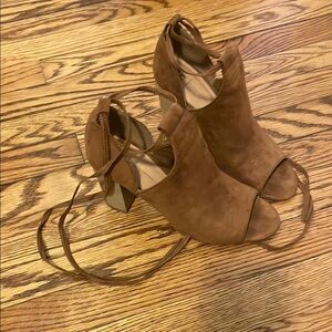 Women's Brown Peep-Toe Suede Heels